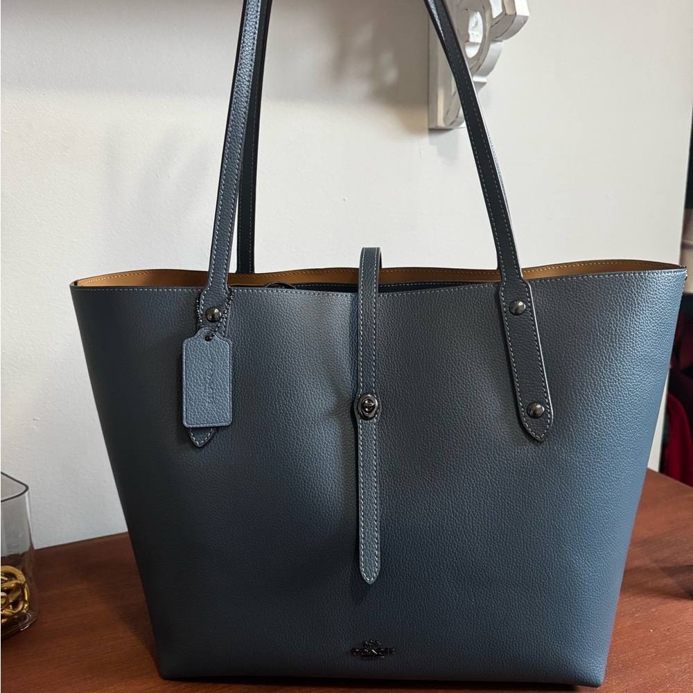 Coach Blue “Dark Denim” actual colour name, Leather Market Tote Bag